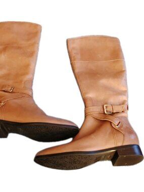 Clarks Riding Tall Boots Womens Size 6.5 M Brown Leather Zip Buckles